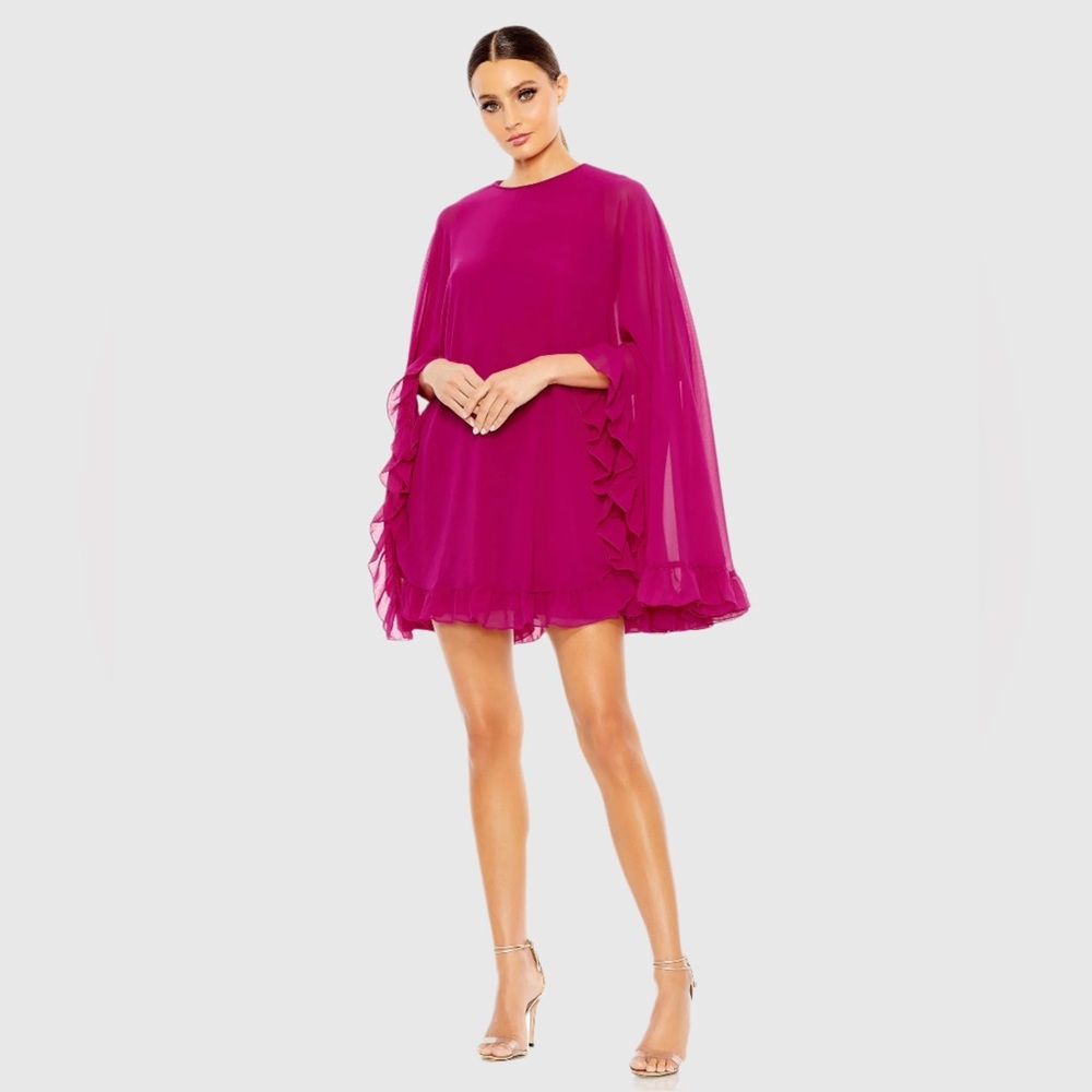 High Neck Ruffle Hem Cape Mini Dress Sz 8 NWT Pink